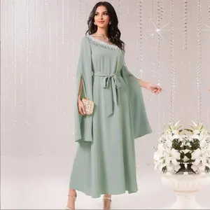 2023 pakaian mode baru gaun malam rumbai payet Dubai gaun Abaya wanita panjang bunga Kaftan Muslim
