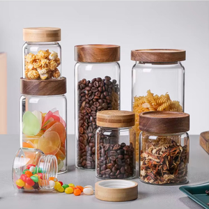 Handige Keuken Droog Voedsel Opslag <span class=keywords><strong>Set</strong></span> Luchtdichte Glazen Pot Met Houten Deksel Oplossing Voor Het Koken Gebruiksvoorwerp Opslag - Product Image 1