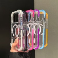 Coque de téléphone magnétique transparente en acrylique anti-chute à quatre coins pour iPhone 18 Pro Max, avec bords colorés et airbag, compatible Apple 17 Pro/16 Plus