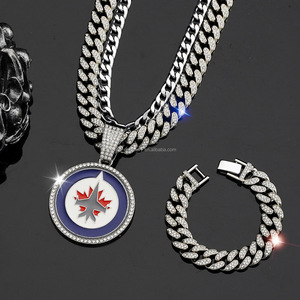 Conjunto <span class=keywords><strong>de</strong></span> <span class=keywords><strong>Collar</strong></span> y Pulsera Cubana <span class=keywords><strong>de</strong></span> Esmalte Redondo Estilo Hip-Hop Exagerado para Equipo Jet - Product Image 3