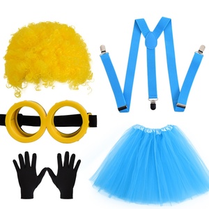 Cartoon 4Pcs Costume Accessories Adults-Yellow Beanie Hat/Goggles/<b>Gloves</b>/Suspenders for Halloween Dress up - Product Image 2