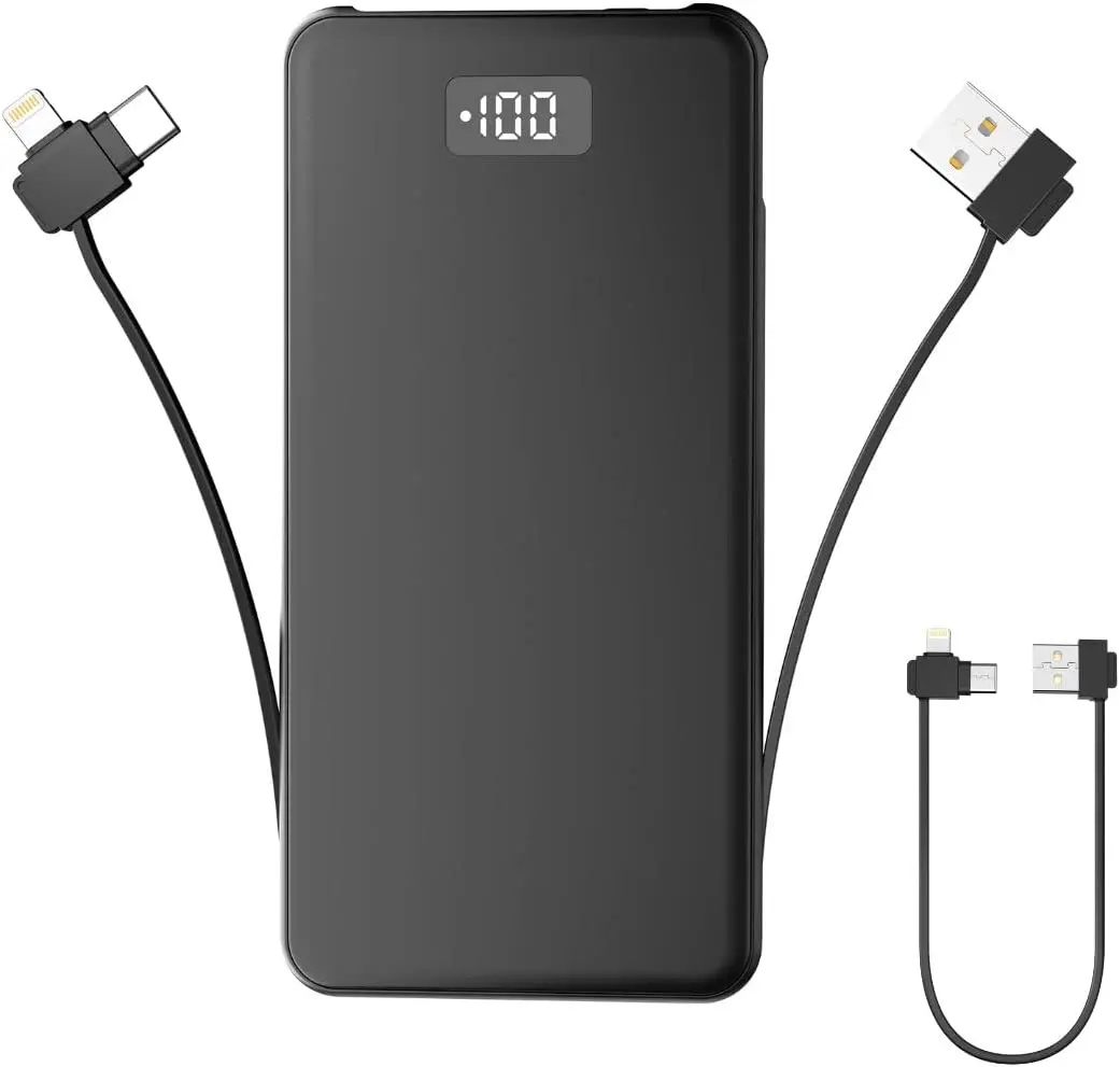 10000mah דק במיוחד מטען נייד עם כבלים usb USB 22.5w סוללה pdחיצוני