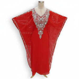 Robe de soirée de mariage pour femmes élégante et modeste caftan perlé entièrement brodé à la main avec manches complètes - Product Image 1