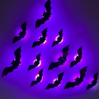 Autocollants muraux 3D en PVC pour Halloween, chauves-souris et araignées, décorations lumineuses LED pour fenêtres, décorations murales pour fête d'Halloween