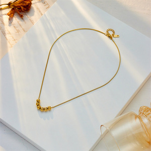 Gold Ball Beaded Titanium Steel Chain Necklace Geometric Design Fashion Jewelry - Product Image 2