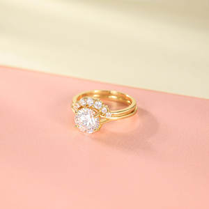 Somen 2CT Tembaga Cincin Cubic Zirkonia Pernikahan UNTUK WANITA 14K Emas Plated CZ Cincin Janji Melengkung Berbentuk Bulat Ukuran 3-12 - Product Image 2