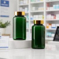 Bouteille ronde en PET vert de 200 ml avec étiquette personnalisée en gros, conteneur de médicaments recyclable, emballage de stockage en plastique pour médicaments