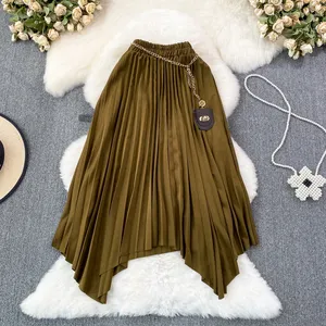 Customized high waisted pleated skirt slimming and irregular A-line skirt