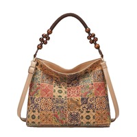Sac fourre-tout multi-éléments rétro ethnique transfrontalier avec bandoulière, style européen et américain, patchwork texturé effet écorce