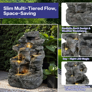 Fontaine en béton à 5 niveaux, 23,85 H, colonne éclairée par LED, accent de jardin extérieur, résistante aux intempéries - Product Image 3