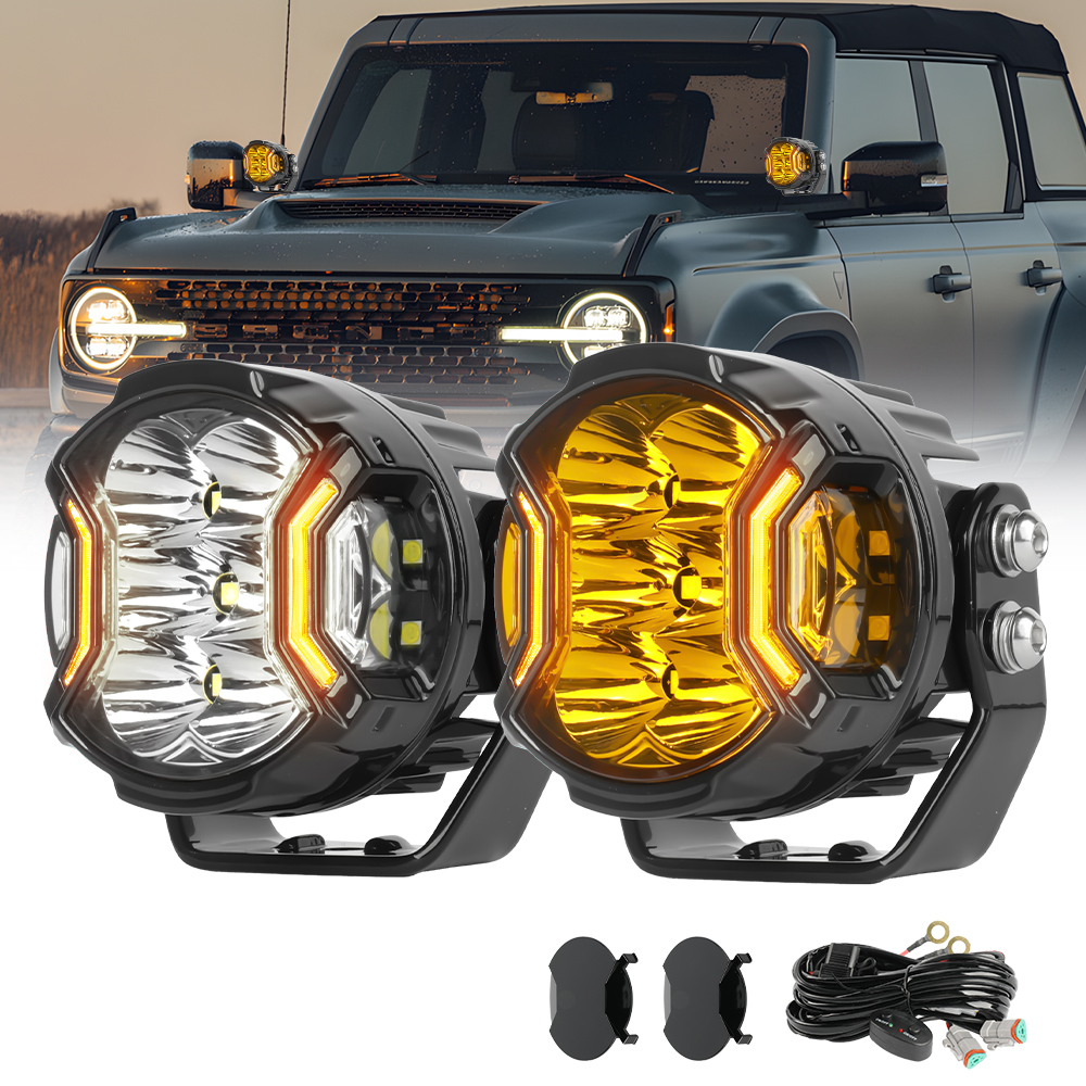 Super Bright 3inch 50w Side Shooter DRL White Amber Led Work Fog Lights for 4x4 Offroad Truck SUV ATV Motorcycle