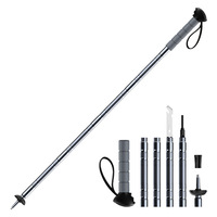 Bâton de randonnée avec support pour téléphone et lampe de poche, bâton de marche réglable en 5 sections, outil de plein air, équipement d'alpinisme
