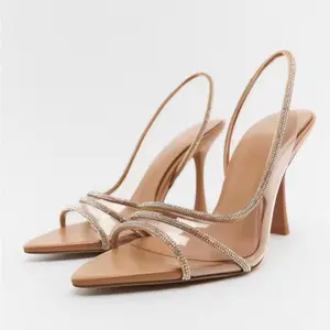Summer Designer Brand Shoes Women's Pointed Toe Rhinestone Heeled Slippers Elegant Party Pumps Grace Femmes High Heels Sandals