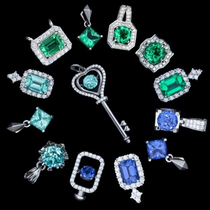 Collar con Colgante de Piedra Preciosa de Esmeralda Verde, Aguamarina y Zafiro, Plata de Ley 925, Cultivada en Laboratorio por Hidrotermia, Novedad 2024, Venta al por Mayor - Product Image 2