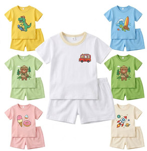 Ensembles de vêtements d'été pour enfants en gros, motifs variés, manches courtes, sans manches, col rond, 100% coton - Product Image 2