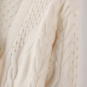 White Cable Knit Wool <b>Cardigan</b> <b>Sweater</b> V Neck Thickened Knitted Casual Women's Coat - Product Image 2