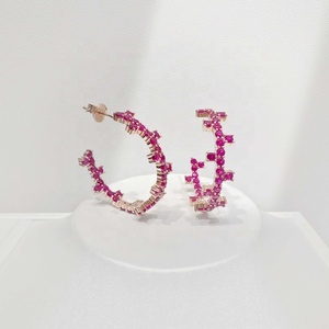 wholesale plata 925 silver rose gold <b>red</b> stone <b>earring</b> fine jewelry cc sublimation party women summer sparkling zircon <b>earrings</b> - Product Image 3