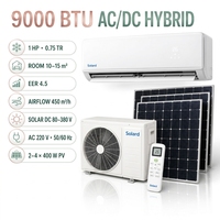 AC Hybrid Tenaga Surya 9000 BTU SANYO Kompresor Rotary Ganda DC Inverter Wall Split Pendingin Pemanas Rumah Tangga 500W Tenaga Surya