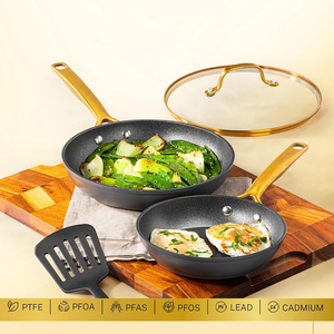 Batterie de cuisine en aluminium forgé avec revêtement marbré antiadhésif, poignée en acier inoxydable, comprenant poêle, casserole et faitout – Offre Spéciale - Product Image 4