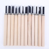 12 pièces couteau à découper le bois ciseau ensemble bricolage outils en bois carte blister OEM acier au carbone manche en bois droit outils de sculpture sur bois