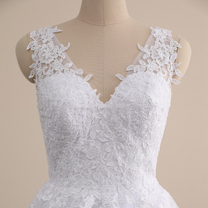 Wedding Dress V-Neck Sleeveless Princess Ball Gown Tulle Floor Length Backless Long Robe White - Product Image 3