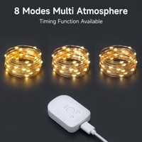 Guirnalda de Luces LED Recargables con Batería, 8 Modos, Temporizador, Portátiles, para Interiores, Jardín, Bodas, Festivales, Decorativas, con Cable de Cobre