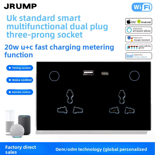 147 USB-C PD 20W Fast-Charging Touch Panel Smart Socket Wi-Fi Zigbee Waterproof 16A Power Metering Smart Home Alexa Voice