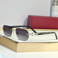 Nouvelles Lunettes de Soleil de Luxe Rétro Classiques pour Hommes, Verres UV400, Monture en Bois Sans Cadre en Corne de Buffle, Titane, Oculos De Sol