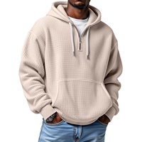 Pull à capuche gaufré en polyester (Terylène) tricoté pour homme, coupe ample, respirant, avec poche, effet délavé, taille XS