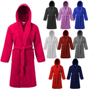 Spa 100% polyester towel robe customized comfortable warm hooded terry cloth robes custom bathrobes women