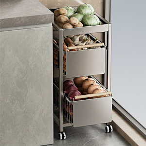 Kitchen <b>Vegetable</b> <b>Storage</b> Trolley Drawer Style Multi Layer Metal Portable <b>Rack</b> For Fruit And Veggie Narrow Cabinet Organizing - Product Image 1