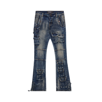 Jeans évasés vintage délavés pour hommes, streetwear hip hop, bouton de broderie, décor respirant, style de rue haute pour l'automne