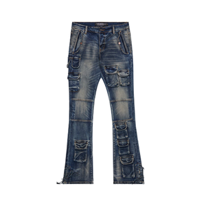 Pantalones vaqueros acampanados de corte medio para <span class=keywords><strong>hombre</strong></span>, ropa de calle lavada de Hip Hop, decoración de botones bordados, estilo de calle transpirable para otoño - Product Image 4