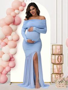 Vestidos de Maternidad para Sesión de Fotos, con Aberturas en los Hombros y Cola de Pez, Ropa para Baby Shower, Vestido Elegante para Fiesta de Noche para Mujeres Embarazadas - Product Image 1