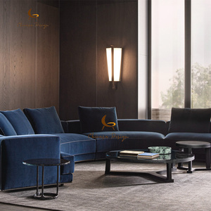 Ensemble de canapés sectionnels contemporains en velours bleu, design moderne, écologiques, rembourrés, pour villa, salon, appartement, intérieur - Product Image 3