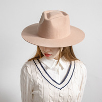Chapeau Fedora en feutre 100% laine, couleur unie camel, à large bord, dessiné à la main, uni, unisexe, pour occasions formelles, décontractées, fêtes, extérieur et habillées