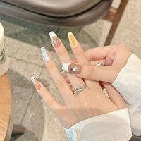 Ongles en forme de cercueil 3D, moyens, à bout français, motif vache, faits à la main, à presser, en ABS, 10 pièces, ensembles d'ongles en forme de cercueil 3D, moyens