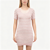Robe pull slim beige à rayures mi-longue pour femme, tricotée, haute qualité, OEM & ODM personnalisés, vente en gros - Vanessa