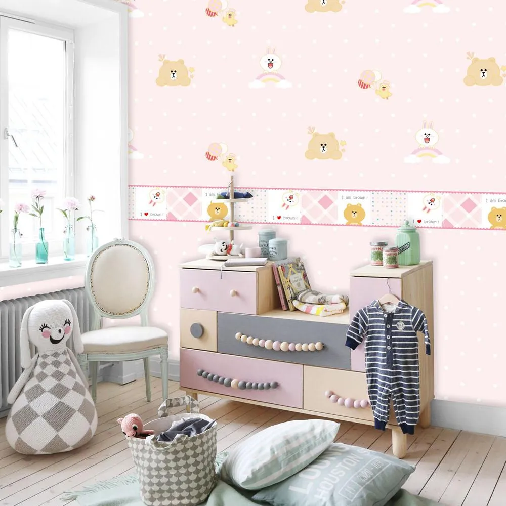 Papier peint pour chambre d'enfants, lot de 10, jolis motifs pastels, ours, lapin, arc-en-ciel, décoration pour chambre de bébés, petites filles