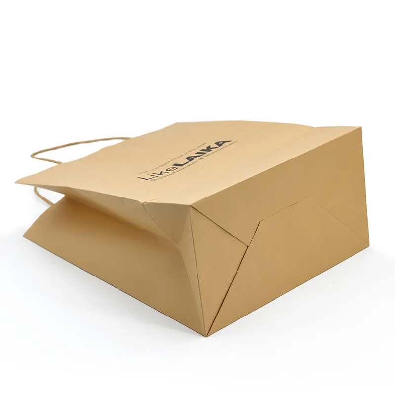 Fabrika satış özel baskılı kendi Logo beyaz küçük alışveriş kahverengi Kraft kağıt gıda ambalaj teslimat çantası kolları ile