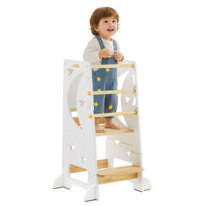 Customizable Wooden <b>Step</b> Stool For Kids Kitchen Helper High Load Capacity 60kg Adjustable Kids Kitchen Stool - Product Image 1