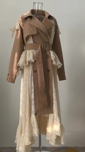 ブティック レディース ユニーク スタイリッシュ レース レギュラー フォーマル カジュアル 通気性 中綿入り 冬用 ウィンドブレーカー ウエストジャケット トレンチコート - Product Image 2