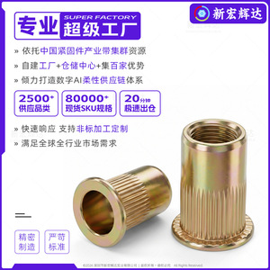 Xin Honghuida Écrou à riveter en acier au carbone 6-32 8-32 10-32 10-24 14-20 516-18 38-16 12-13, tête plate moletée, zingué coloré - Product Image 3