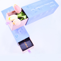 Boite à fleurs en papier avec emballage cadeau, carton imprimé bleu personnalisé avec tiroir de luxe pour mariage