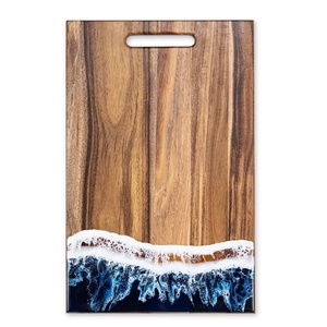 Lot de 3 planches de service rectangulaires en bois d'acacia et résine, grandes planches à découper pour la cuisine - Product Image 1