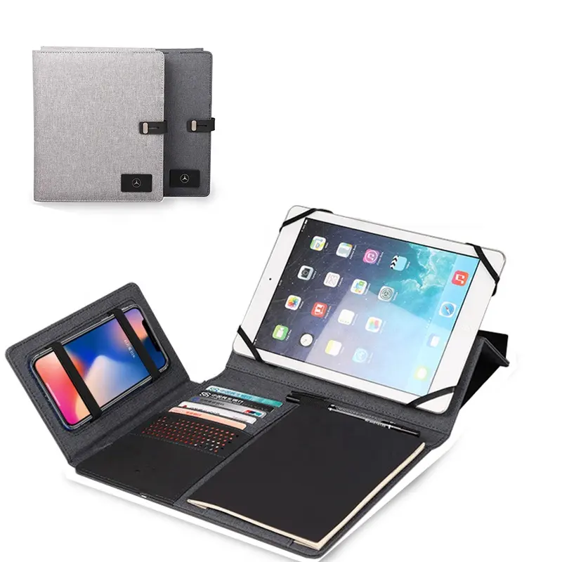 A5 lüks akıllı dizüstü güç banka ve kablosuz şarj dizüstü PU deri özelleştirilmiş notebooklar