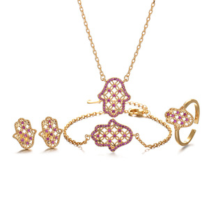 Fatima Jewelry <b>Set</b> Micro Painted Zircon Red Zircon Necklace Earrings Ring <b>Bracelet</b> Cross Border Fashion Jewelry Gift - Product Image 5