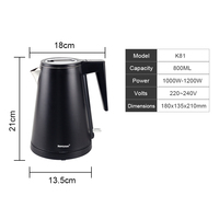 Bouilloire électrique intelligente sans fil en acier inoxydable 304 de haute qualité K81 0,8 L, protection contre l'ébullition à sec, base rotative à 360°