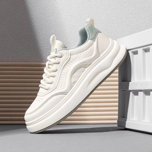 Zapatillas de Plataforma Blancas de Primera Calidad, Transpirables, de Malla y Cuero Perforado, Casuales, para Caminar, Unisex, Primavera/Invierno - Product Image 5