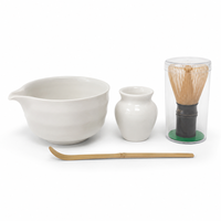 Ensemble de 4 pièces en céramique blanc ivoire pour Matcha, comprenant un Chawan à bec verseur, un support pour Chasen, un fouet en bambou et une cuillère, pour la cérémonie du thé, la maison et le café